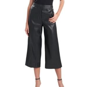 Natori Vegan Leather Wide Leg Crop Pants Culottes Sz 10 Black Quiet Luxury Edgy